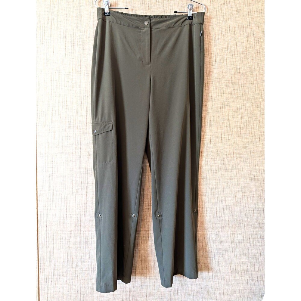 Blair Women’s Green Microfiber Cargo Pants Straight Leg Mid Rise Pockets M